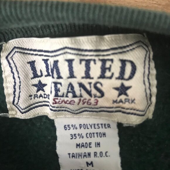 Vtg Limited Jeans Pullover Sweatshirt M Green Embroidered Plaid Logo y2K 90s - Picture 5 of 10